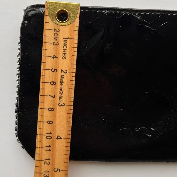 Black Patent Rhinestone Wristlet Clutch w/ Silver Hardware Small Sparkle Purse - Picture 8 of 8